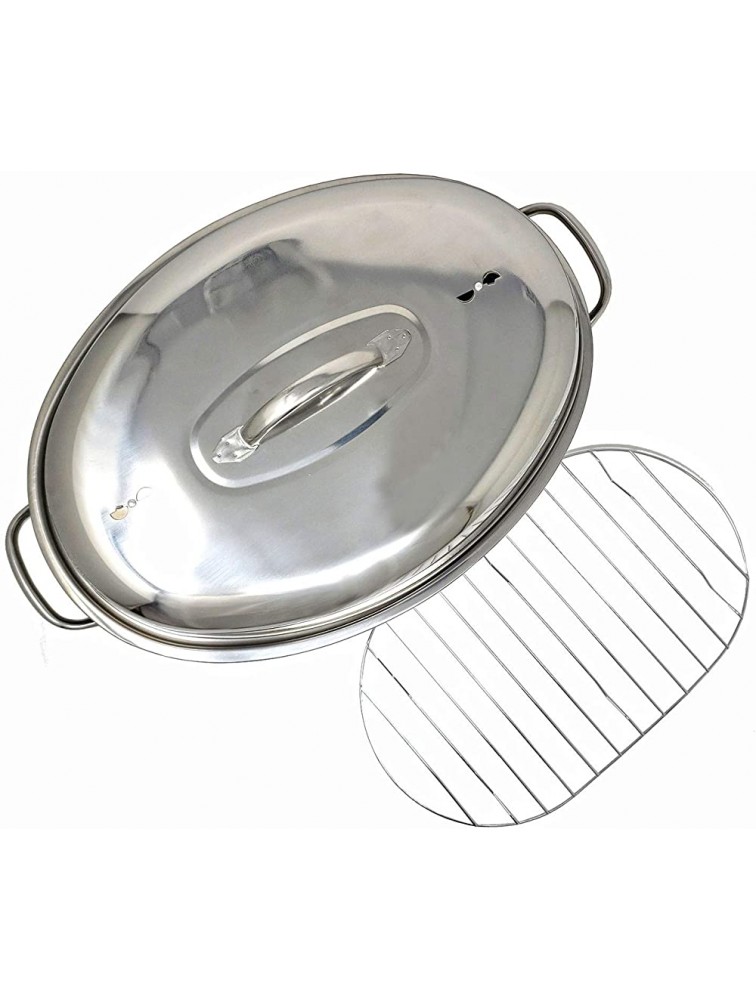 Stainless Steel Turkey Roaster Pan With Lid & Wire Rack for Roasting Vegetables Prime Rib Poultry - BB6GQ1VDO