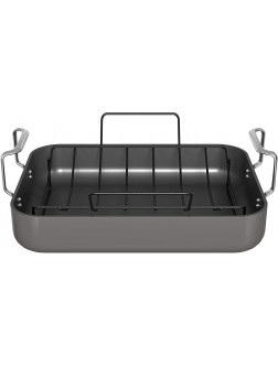 Turkey Roasting Pan By Kook Hard Anodized Roaster Non stick with Metal Rack and Stainless Steel Handles 17 Inches from Handle to Handle Grey - BX1ZEXBI2