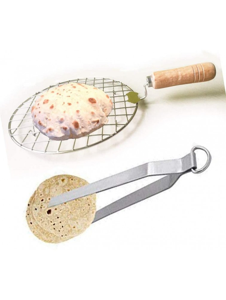 Wooden & Steel Roasting Net with Tong,Pakkad,Roasting Net,Stainless Steel Wire Roaster,Cooking Rack,Papad Grill,Chapati Grill,Roaster,Food Tong - BUCCQ6XOA