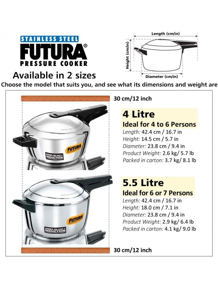 Futura Stainless Steel Pressure Cooker 4.0 Litre - B7KY3KZG1