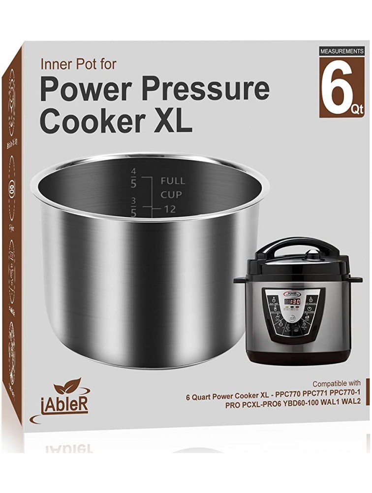 Genuine 6Qt Power Cooker XL Replacement Inner Pot Compatible with 6 Quart Power Pressure Cooker PPC770 PPC771 PPC770-1 PRO PCXL-PRO6 YBD60-100 WAL1 WAL2 Stainless Steel Inner Pot Parts 6 QT - BBVZSMUVE