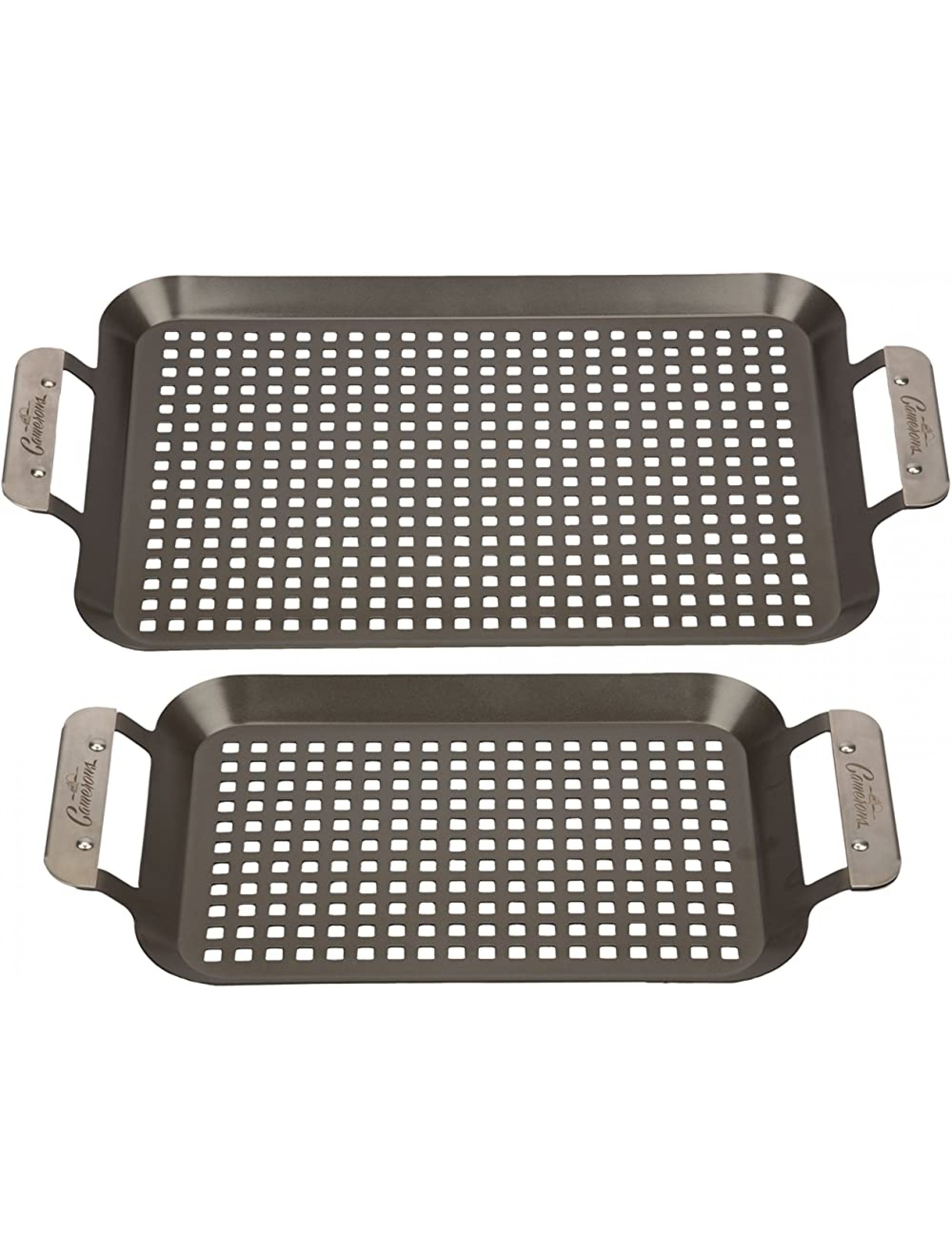 Grill Topper BBQ Grilling Pans Set of 2 Non-Stick Barbecue Trays w Stainless Steel Handles for Meat Vegetables and Seafood - BPIGY29RY