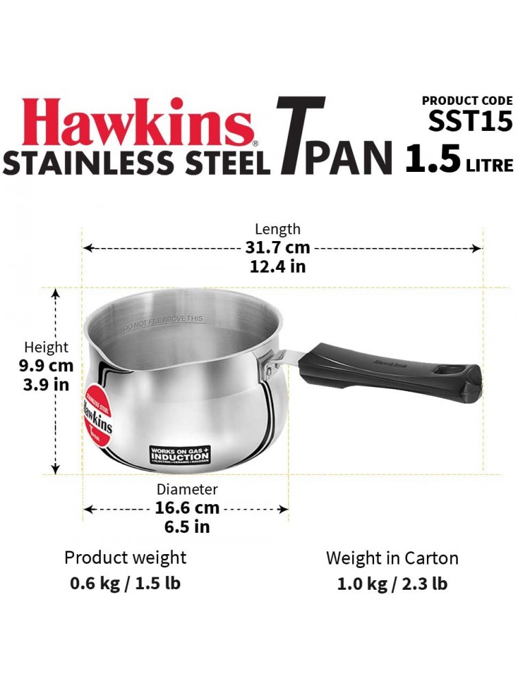 HAWKINS SST15 HAWKINS-SST15 Stainless Steel TPan 1.5 litres Silver 1.5 litres - BNT8KUSKW