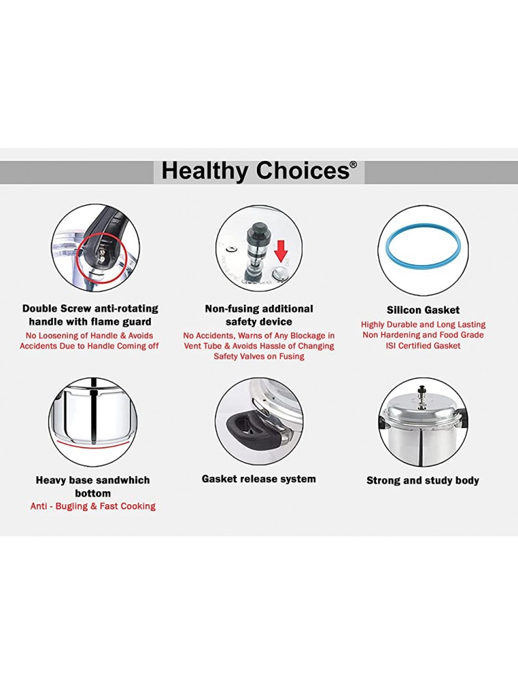 Healthy Choices Small Pressure Cooker 3 Quart Double Safety Valve For All Cooktops Stove Top Cookware for Quick Cooking of Meat Soup Rice Beans & more Stainless Steel 3 Liters - B3PUGF313