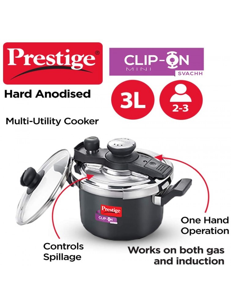Prestige Svachh Clip-on Mini Hard Anodized 3 Litre Pressure Cooker black - BF4NB4NHL