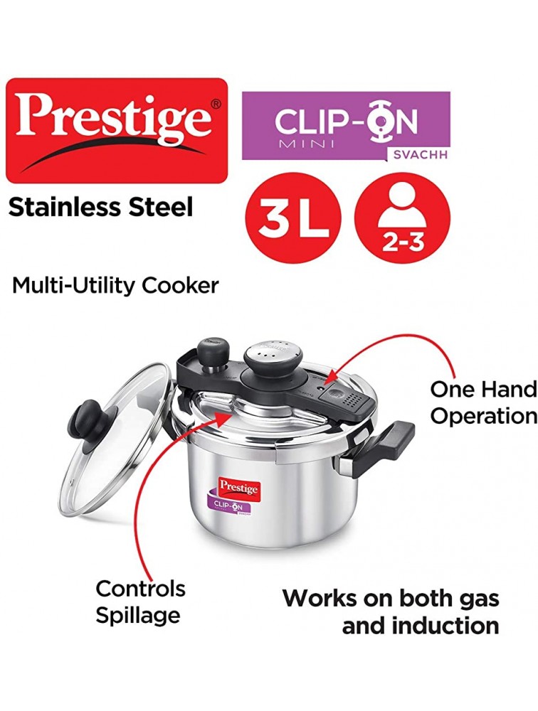 Prestige Svachh Clip-on Mini Stainless Steel 3 Litre Pressure Cooker - BZ9LKIR0R
