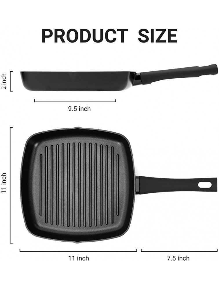 Sakuchi 11 Inch Grill Pan for Stove Tops Nonstick Induction Pan Square Steak Bacon Pan - BX4V6KG4V