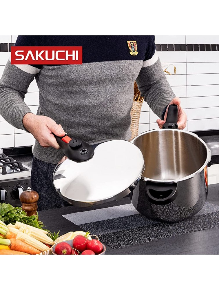 Sakuchi Pressure Cooker 6Qt Polish Stainless Steel Pressure Canner Fast Cooker Pot Suitable for all Kinds of Stoves Dishwasher Safe For 4-6 People - B05SFVJV8