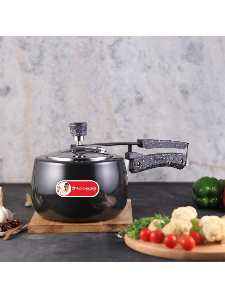 Wonderchef Taurus Hard Anodized Aluminum Indian Cooking Inner Lid Pressure Cooker 3 Quarts Black - BKL7RFVZX