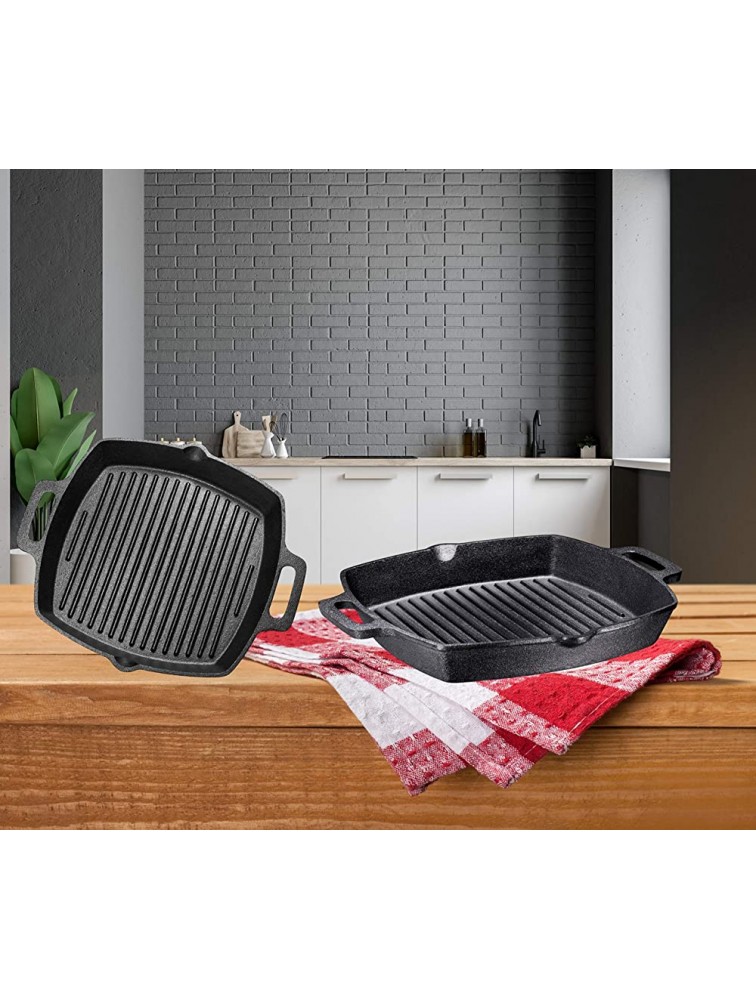 13 Inch Square Cast Iron Grill Pan Steak Pan Pre-seasoned Grill Pan with Easy Grease Drain Spout with Large Loop Handles with Easy Grease Draining for Grilling Bacon Steak and Meats. - B9GK27DZA