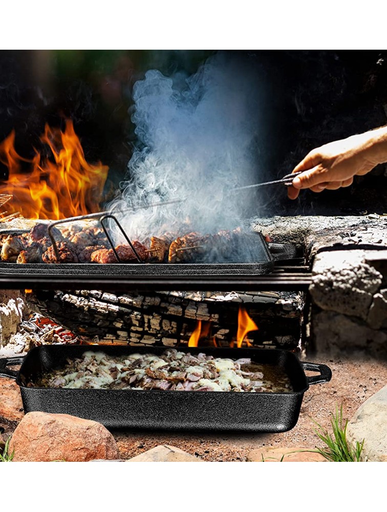 3-In-1 Pre-Seasoned Cast Iron Rectangle Pan With With Reversible Grill Griddle Lid Multi Cooker Deep Roasting Grill Pan Non-Stick Open Fire Camping Use As Dutch Oven Frying Pan or Roasting pan - BNL2PE85V