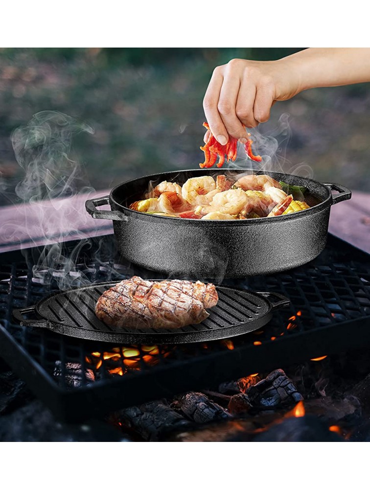 3-In-1 Pre-Seasoned Cast Iron Round Deep Roasting Pan With Reversible Grill 6.8 Quart and Pre-Seasoned 2-In-1 Cast Iron Multi-Cooker – Heavy Duty Skillet and Lid Set Versatile Non-Stick 3 Quart, - BME3RUYOG
