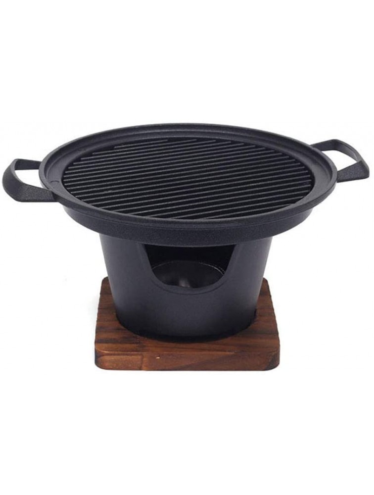 ACTMB Portable Korean BBQ Grill Cast Iron Stove Single Serving Mini Household Hibachi Grill Roasting Pans with Wooden Base and Fuel Holder - BFTEJS89X