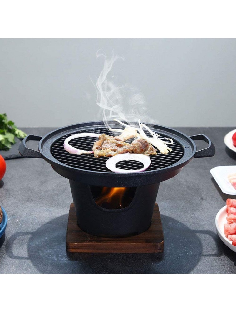 ACTMB Portable Korean BBQ Grill Cast Iron Stove Single Serving Mini Household Hibachi Grill Roasting Pans with Wooden Base and Fuel Holder - BFTEJS89X