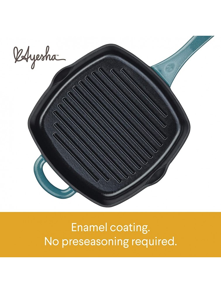 Ayesha Curry Cast Iron Square Griddle Pan Grill with Pouring Spouts Small Twilight Teal - BIX6YATTV