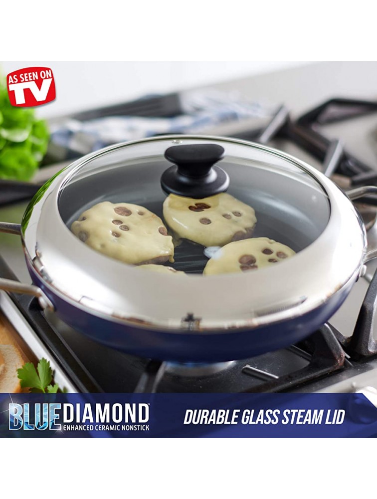 Blue Diamond Cookware Diamond Infused Ceramic Nonstick 11 Grill Genie Pan with Helper Handles and Lid Including Bonus Mini Egg Pan PFAS-Free Dishwasher Safe Oven Safe Blue - BVA6GISB8