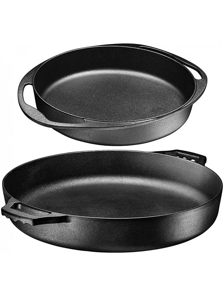Bruntmor Pre-Seasoned Cast Iron Grill Pan for Outdoor Indoor Cooking. 16" Large Skillet with Dual Handles Durable Frying Pan and Round Tarte Tatin Dish Pan Mini Roasting Dish Oven Safe - B1TBHZK8D