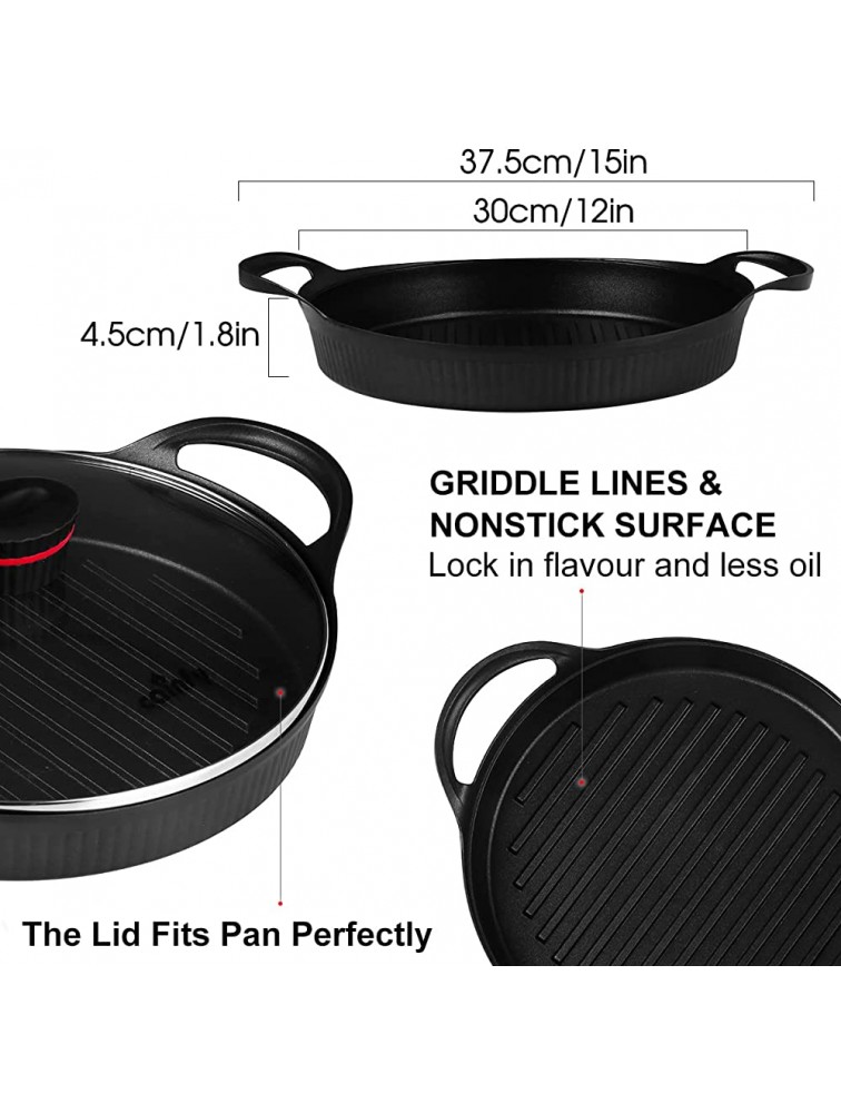 Cainfy Nonstick Grill Pan for Stovetop with Lid The Cast Aluminium Griddle Pot Induction Compatible 11.5 inch Round Frying Pan Dishwasher & Oven Safe - BWF3L8PCJ