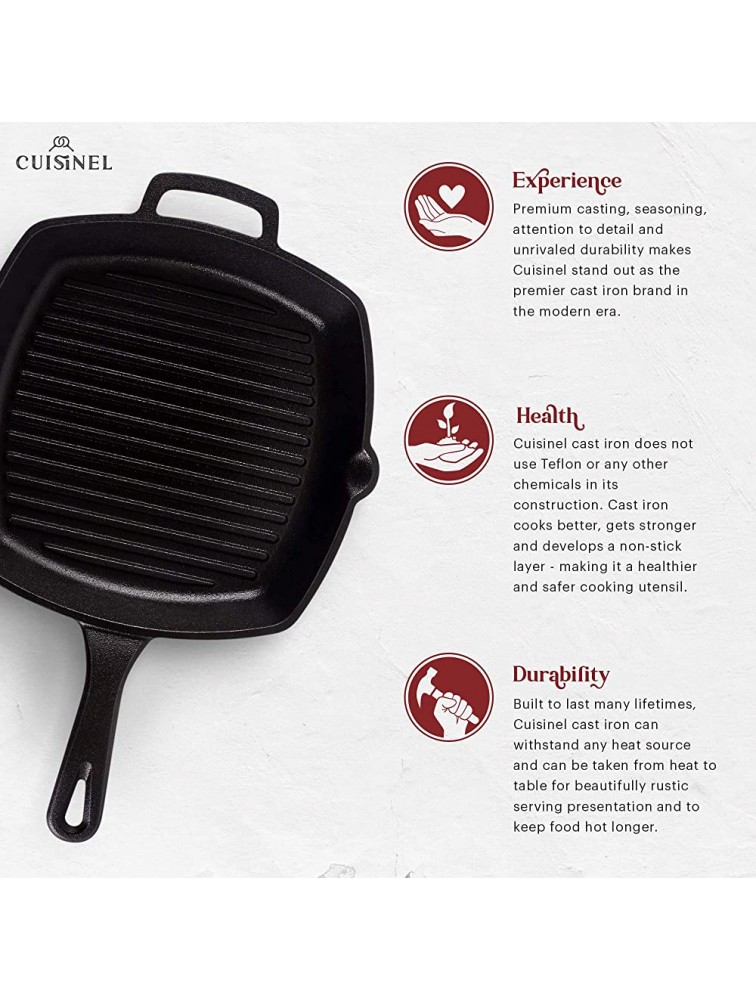 Cast Iron Grill Pan Square 10.5-Inch Pre-Seasoned Ribbed Skillet + Handle Cover + Pan Scraper + Square Glass Lid for Grill Pans with Steam Vent Hole 10.5-inch 26.67cm Fits Lodge Cast Iron - BBGY77CL6