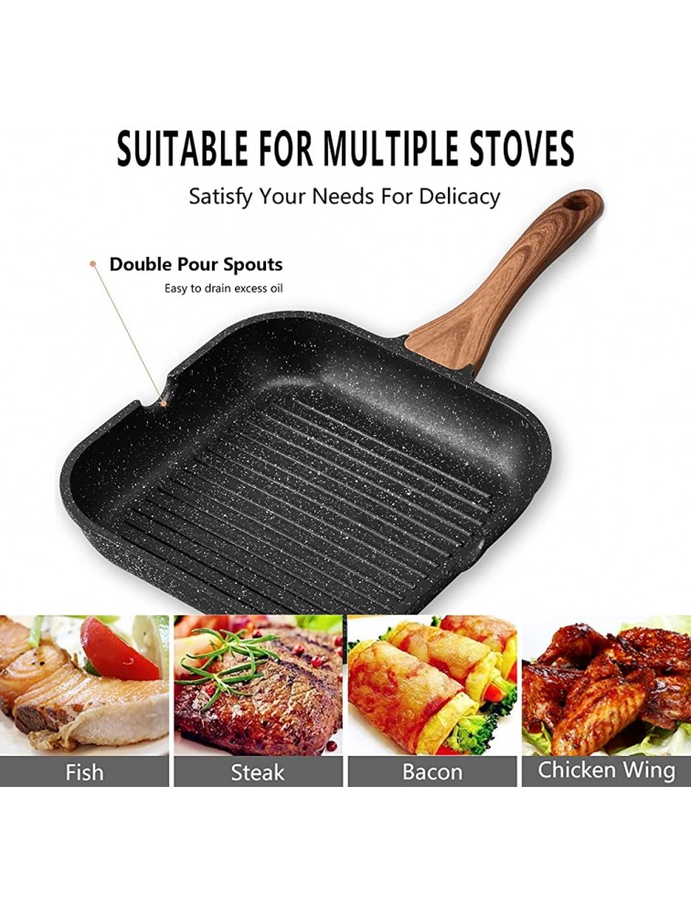 ESLITE LIFE 9.5 Inch Nonstick Grill Pan for Stove Tops with Lid Induction Square Skillet Steak Bacon Pan with Granite Coating - BO8S80HNC