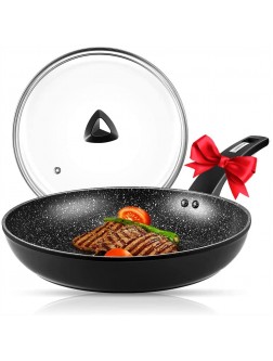 Frying Pan with Lid 10 inch Nonstick Skillet Nonstick Frying Pan Anodized Skillet for Steak Pancake Fajita Ceramic Gas & Induction Stove Available Easy Cleaning Deep Grill Black - BVLIMD1PS