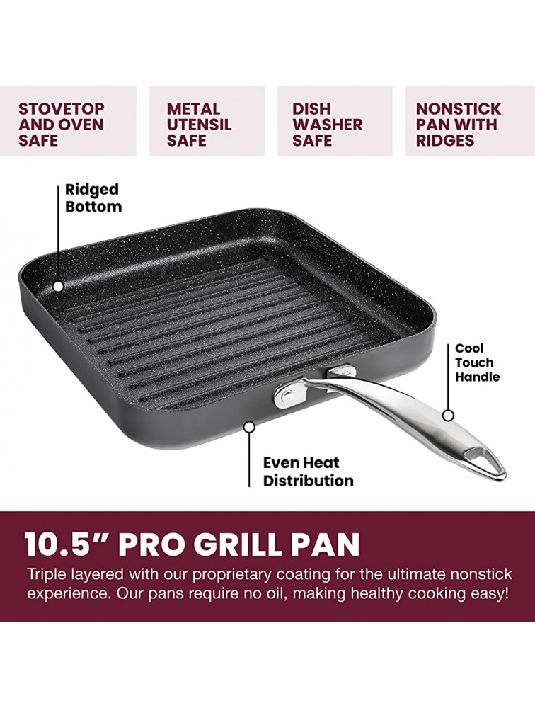 Granitestone Nonstick 10.5” Grill and Griddle Combo Pan with Ultra Durable Mineral and Diamond Triple Coated Surface Stay Cool Stainless-Steel Handle Oven & Dishwasher Safe 100% PFOA Free - BTXRTMNC1