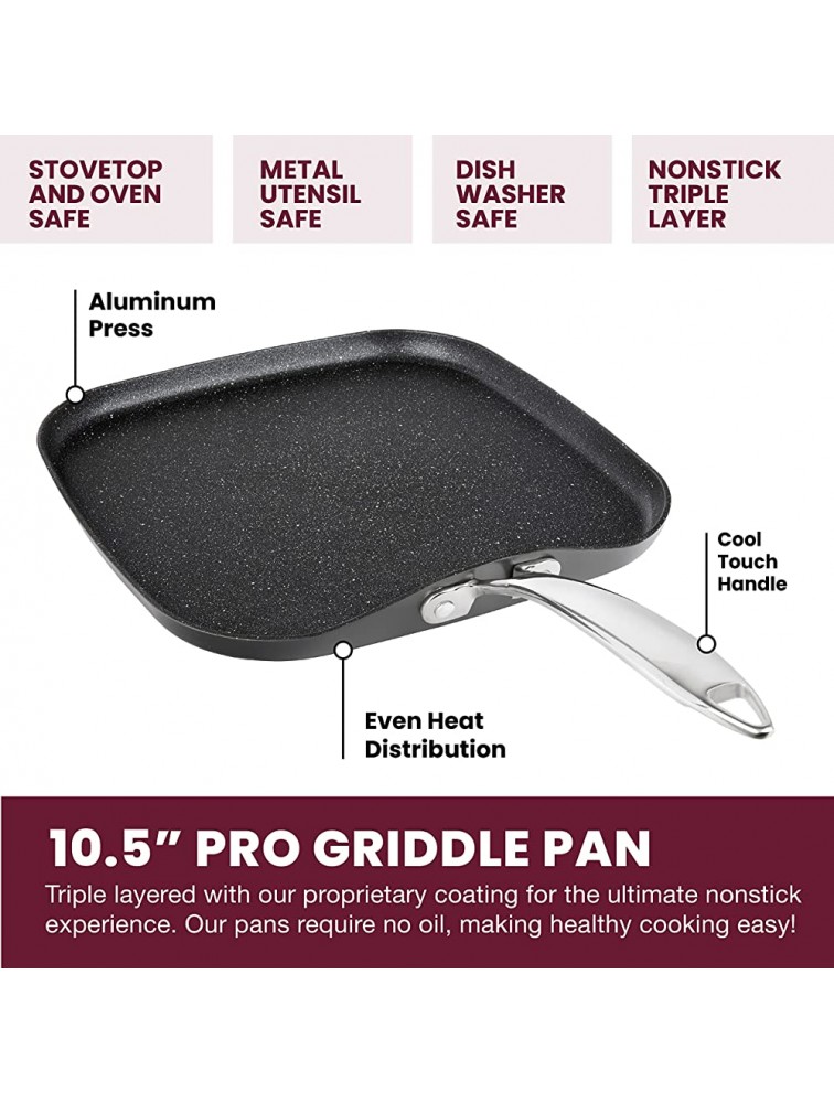 Granitestone Nonstick 10.5” Grill and Griddle Combo Pan with Ultra Durable Mineral and Diamond Triple Coated Surface Stay Cool Stainless-Steel Handle Oven & Dishwasher Safe 100% PFOA Free - BTXRTMNC1