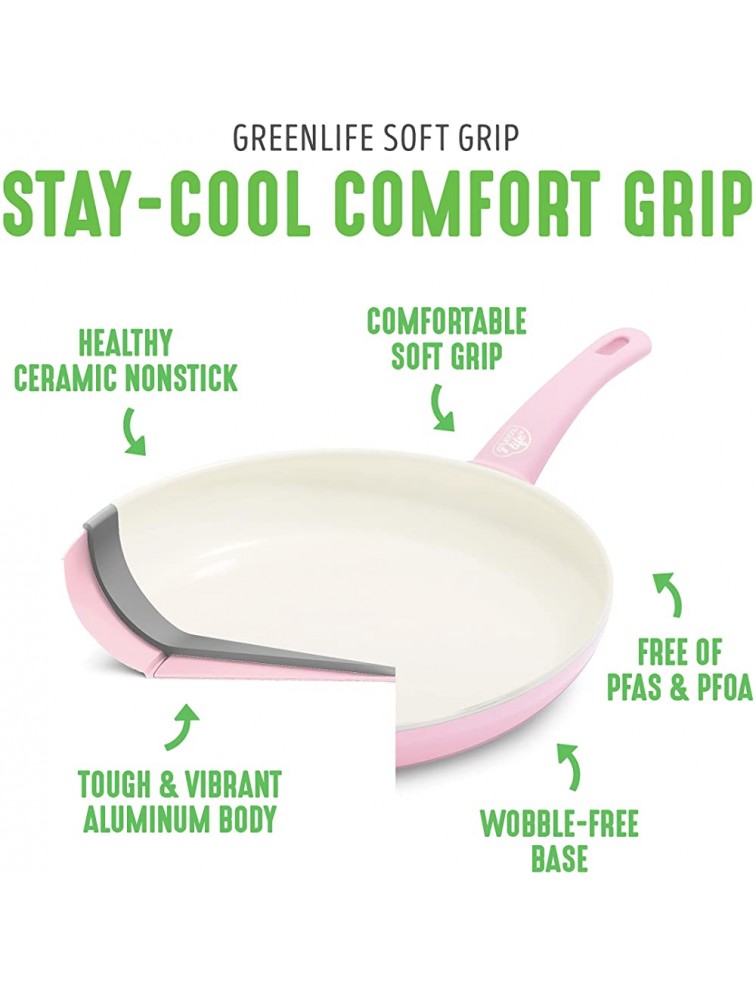 GreenLife Soft Grip Healthy Ceramic Nonstick 11 Griddle Pan PFAS-Free Dishwasher Safe Soft Pink - BZSE14NUQ