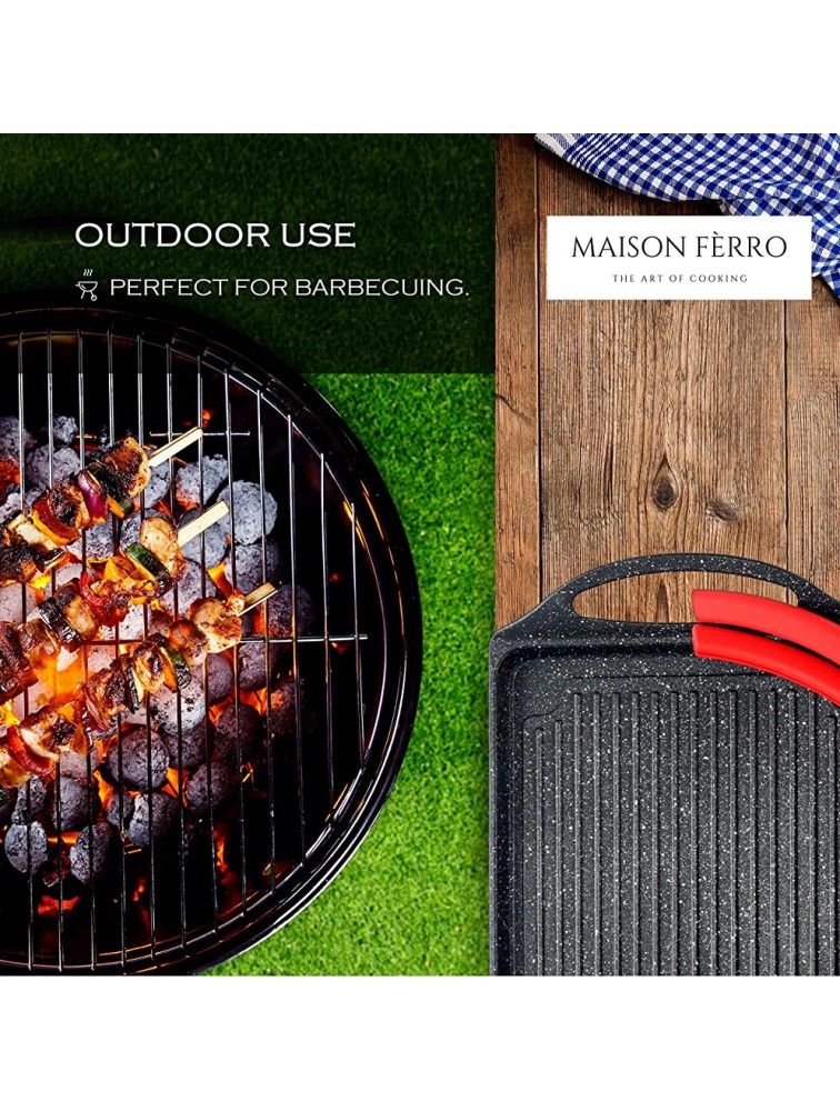 Griddle Aluminum BBQ Square Grill Pan For Stove Tops Pre-seasoned Non-cadmium Aluminum Non-stick Stove Top Grilling Grill Veggies Fish Meats Steaks + Free Silicon Handles - B20YDSZ96