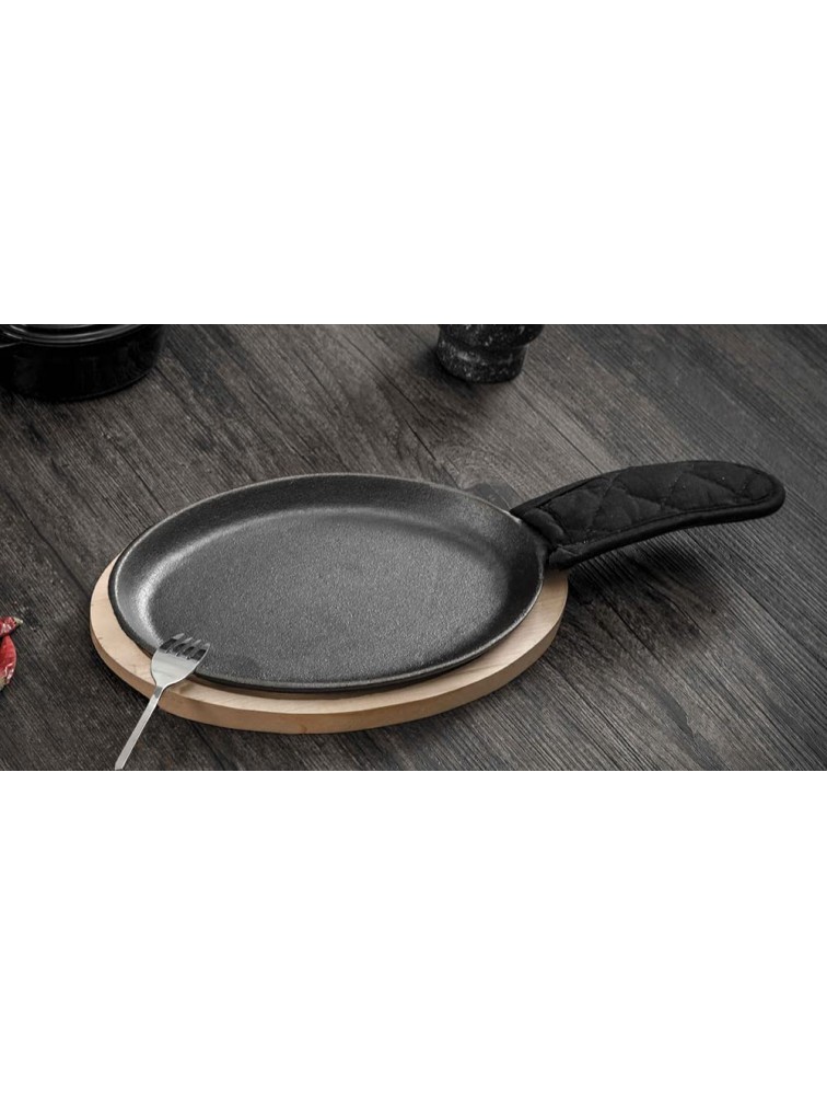 HAWOK Cast Iron Fajita Plate Sizzler Pan with Wooden Tray Set of 4 - BKNQ19IXQ