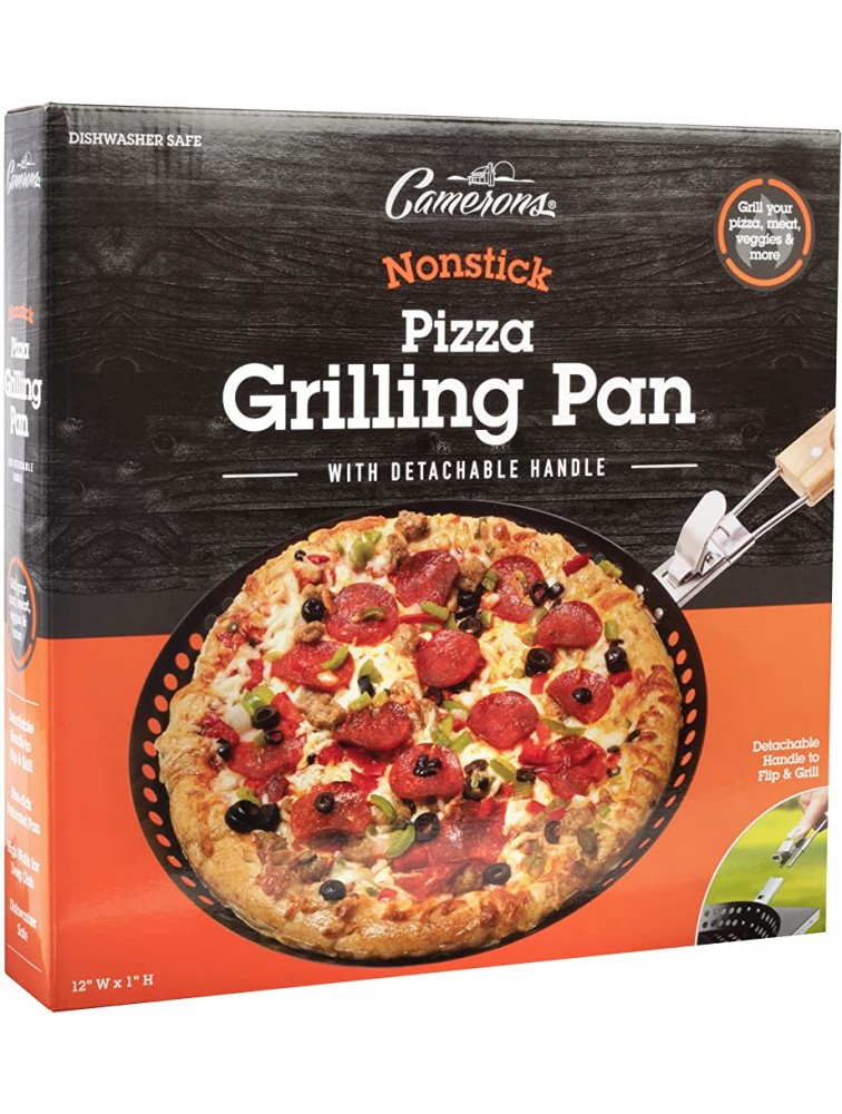 Pizza Grill Pan 12 w Removable Handle- Perforated Non-stick Grilling Dish w Air Holes for Extra Crispy Crust- Extra High Walls Keep Food Inside - BEZ0ILM2X