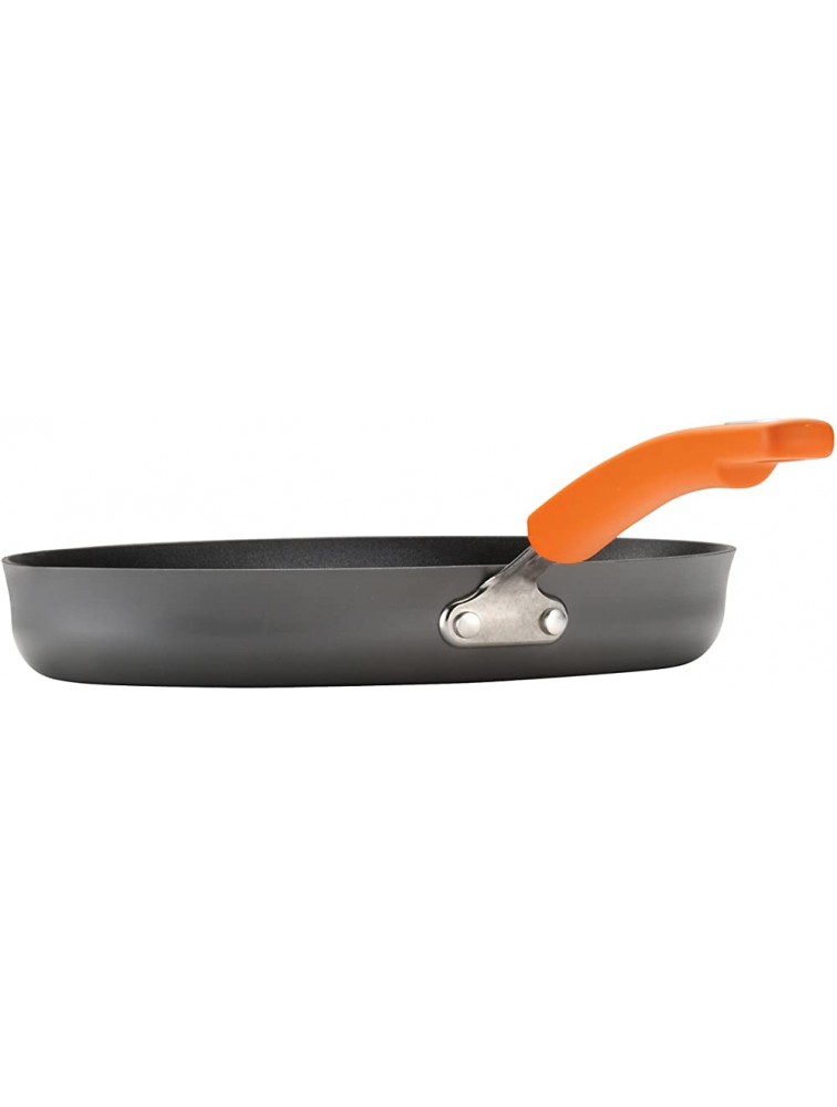Rachael Ray Brights Hard Anodized Nonstick Square Griddle Pan Grill 11 Inch Gray with Orange Handles - BQFG4DI1A
