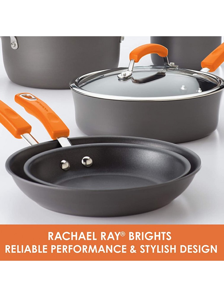 Rachael Ray Brights Hard Anodized Nonstick Square Griddle Pan Grill 11 Inch Gray with Orange Handles - BQFG4DI1A