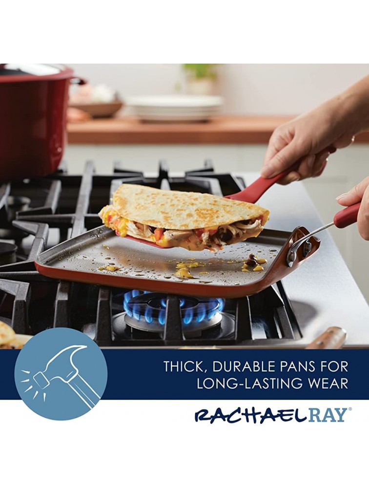Rachael Ray Cook + Create Nonstick Stovetop Griddle Grill Pan Square 11 Inch Red - BIZTY142Y
