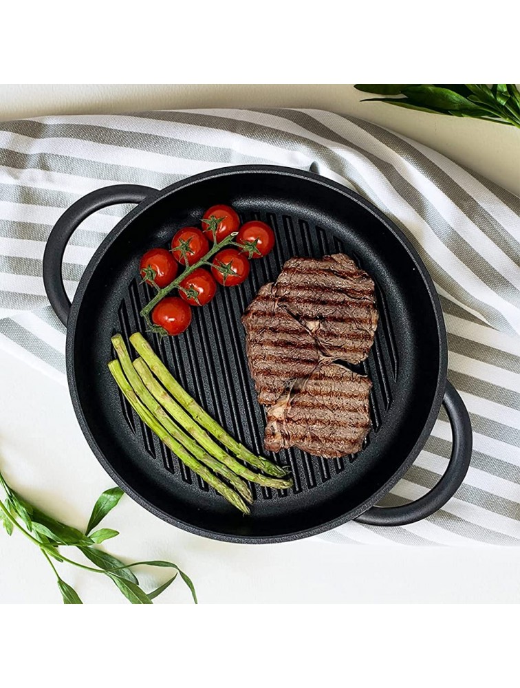 Round Cast Aluminum Griddle Pan | 10.6 Diameter Non Stick Griddle Pan for Cooking | Black Large Frying Pan with Glass Lid - BEB0FYR9C