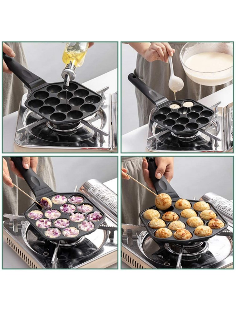 Takoyaki Grill Pan 14 Holes Non Stick Die-casting Aluminum Alloy Takoyaki Baking Tray w Anti-scalding Resin Handle Round Pancakes Plate Mold Easy Clean for Electric Oven Gas Stove - BXP2I6L48