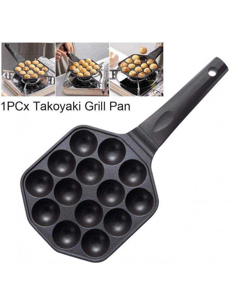 Takoyaki Pan Takoyaki Maker Pan,14 Holes Takoyaki Grill Pan Easy Clean Non Stick Cooking Aluminum Alloy Baking Mold for Octopus Ball Black - B4EDSB96Q