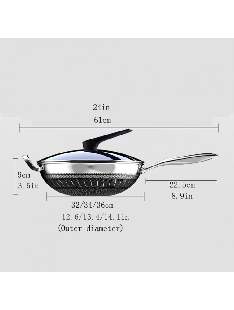 316 Stainless Steel Wok Household Cooking Non-Stick Pan with Glass Lid Anti-scalding Handle and Deepened and Thickened Pan Suitable for 3-10 People Free Shovel and Cleaning Cotton - B3AR0TOXJ