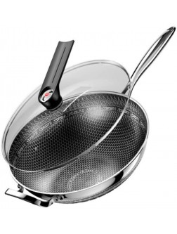 316 Stainless Steel Wok Household Cooking Non-Stick Pan with Glass Lid Anti-scalding Handle and Deepened and Thickened Pan Suitable for 3-10 People Free Shovel and Cleaning Cotton - B3AR0TOXJ
