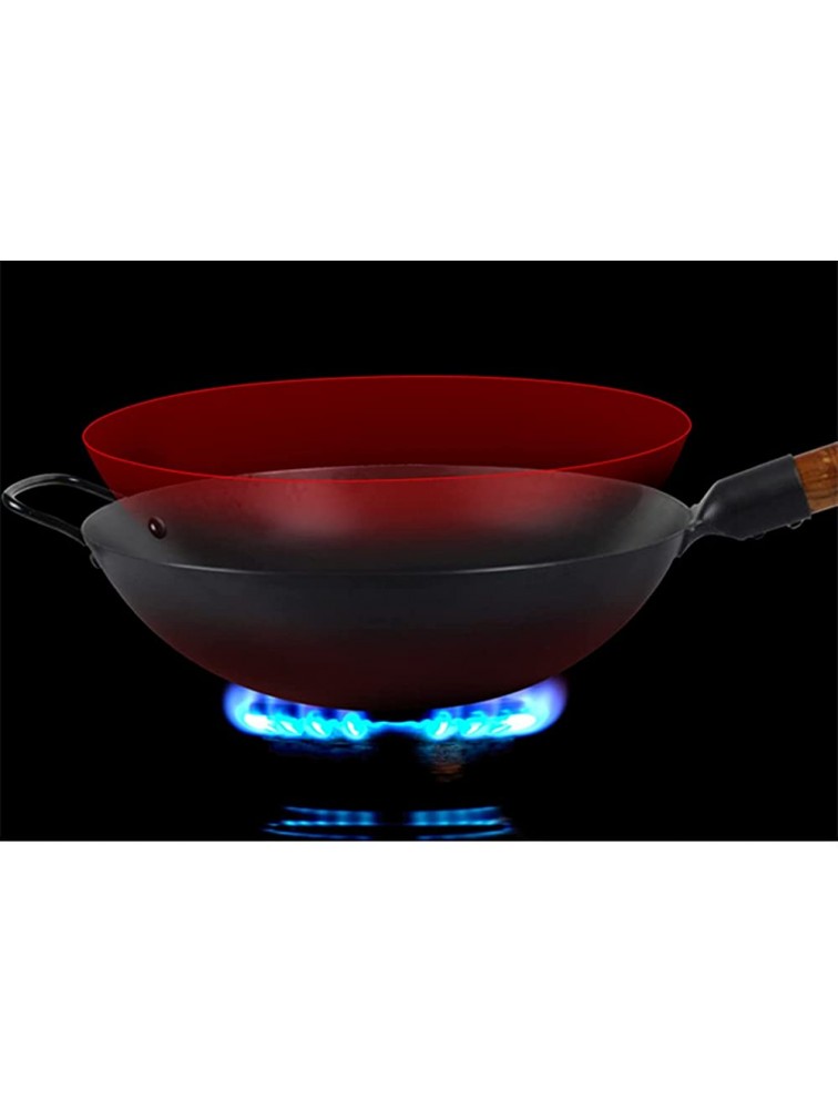 Handmade Iron Wok Asian Pan Stirring with Helper Handle Flat Bottom Pow Wok,Old-Fashioned Iron Pan Uncoated Frying Pan,Non-Stick Pan for Household Gas Stove-34cm - BMFF737NG