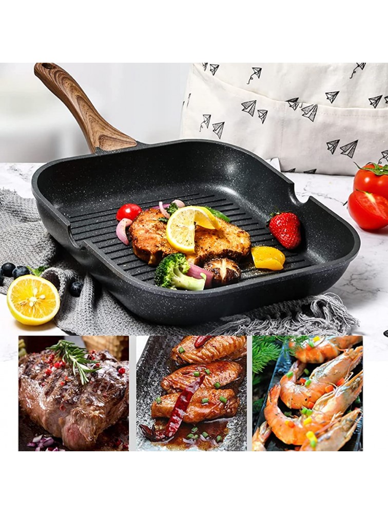 LXLTL Griddle Pan Non Stick Induction Base with Handle Compatible with Gas & Electric Hobs 28Cm 11-Inch Square Pan Cast Aluminium - B26G61OAN