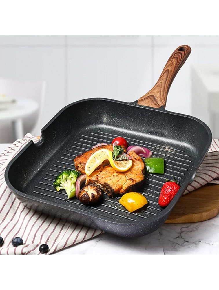 LXLTL Griddle Pan Non Stick Induction Base with Handle Compatible with Gas & Electric Hobs 28Cm 11-Inch Square Pan Cast Aluminium - B26G61OAN