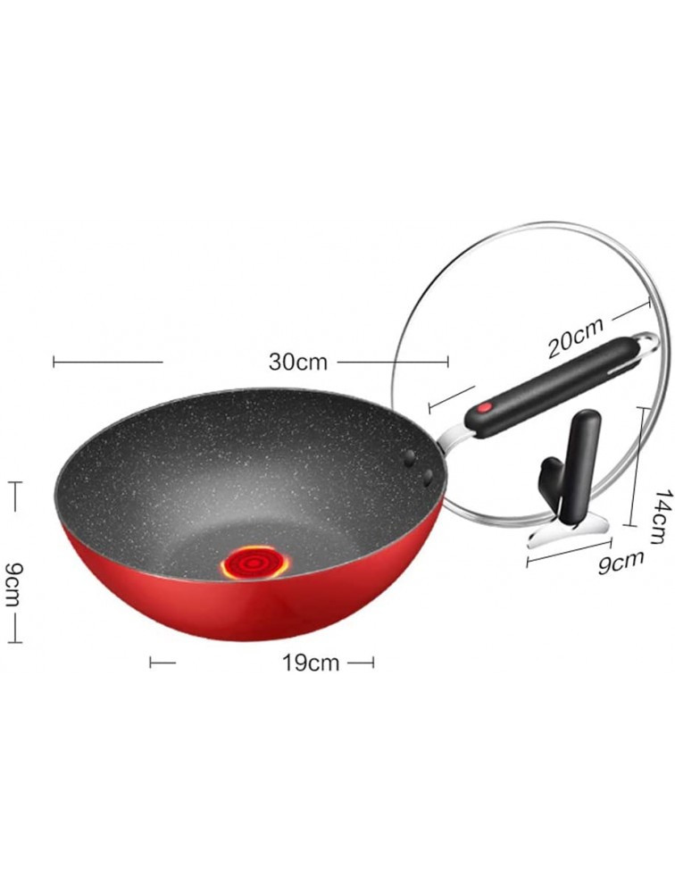 Maifan Stone Color Aluminum Alloy Wok 丨 11.8 Inch Flat Bottom Non-stick Pan 丨 Red Dot Intelligent Temperature Control 丨 With Vertical Glass Lid 丨 Suitable For Induction Cooker And Gas Stove - B56ADA1H4