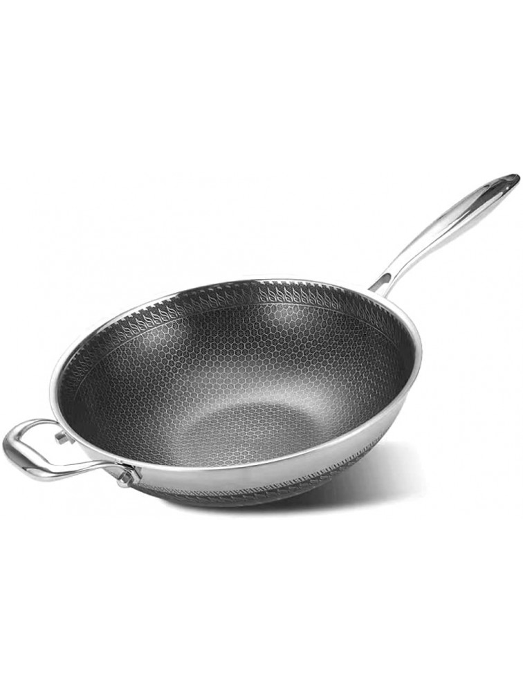 Non-Stick Pan Double-Sided Honeycomb 304 Stainless Steel Wok Without Oil Smoke Frying Pan Wok Without Phosphorus,Black,-32cm - BNU8RVV2N