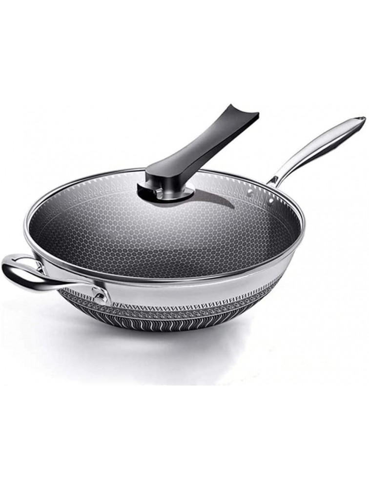 Non-Stick Pan Double-Sided Honeycomb 304 Stainless Steel Wok Without Oil Smoke Frying Pan Wok Without Phosphorus,Black,-32cm - BNU8RVV2N