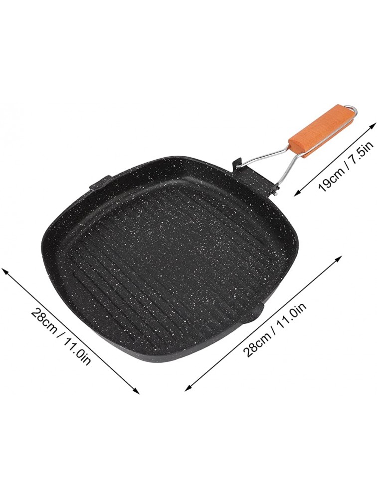 Non Stick Stripes Steak Grilling Pan Outdoor Frying Pan with Energy Saving Induction Base Folding Beech Wood Handle for Home Indoor Outdoor#3 - BHJMAW12H