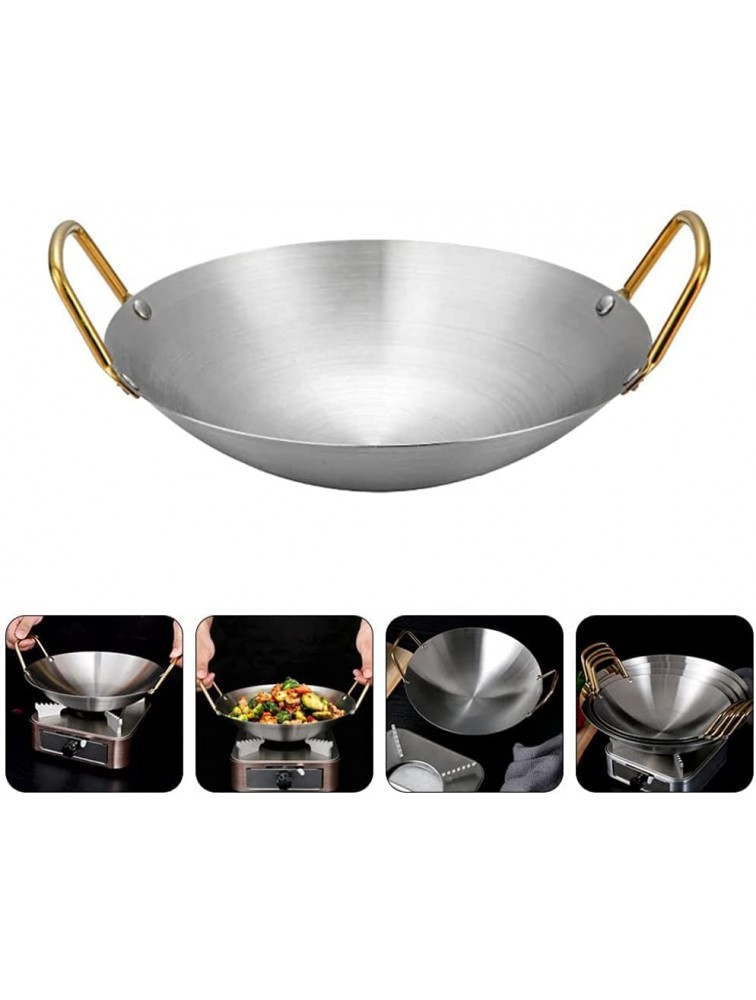 Paella Pan Thicken Stainless Steel Pan Round Shape Frying Pan Chinese Style Wok for Home Outdoor Restaurant-24.2 * 5.7cm - BN39AU27C