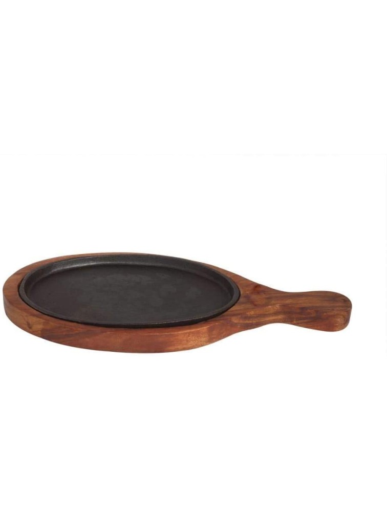 Sahishnu Online And Marketing Fajita Pan with Wooden Tray Handle Sizzling Brownie Sizzler Plate Tray with Wooden Base with Handle - BLITBK7AE