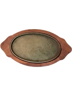 Sahishnu Online And Marketing Fajita Pan with Wooden Tray Sizzling Brownie Sizzler Plate Tray with Wooden Base Oval - B22T9TZMU
