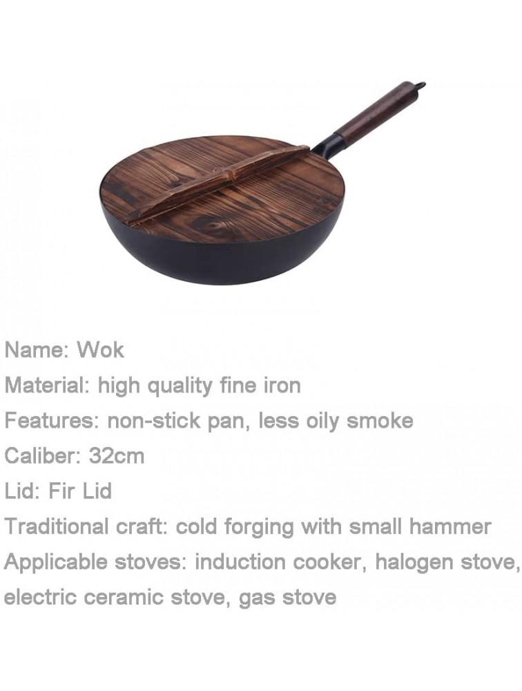 Wok With Lid Hand Forged Iron Pot 32 Cm Nonstick Saute Pan Easy To Clean For Induction Cooker Halogen Stove Electric Ceramic Stove Gas Stove - BGKA5OERC